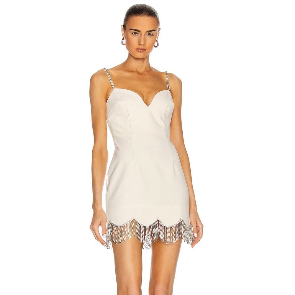 Area Crystal Scallop Fringe Sweetheart Dress